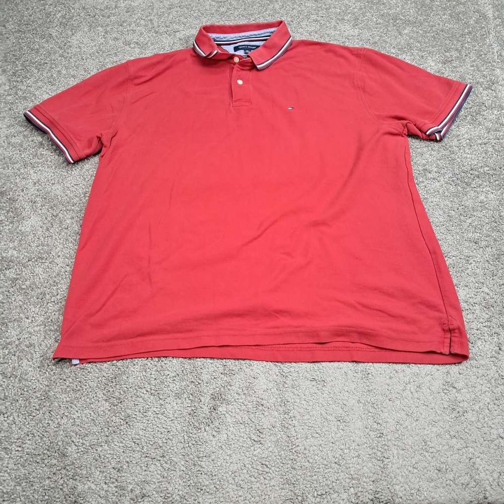 Tommy Hilfiger Mens XXL Red Performance Pique Tipped Short Sleeve Polo Shirt
